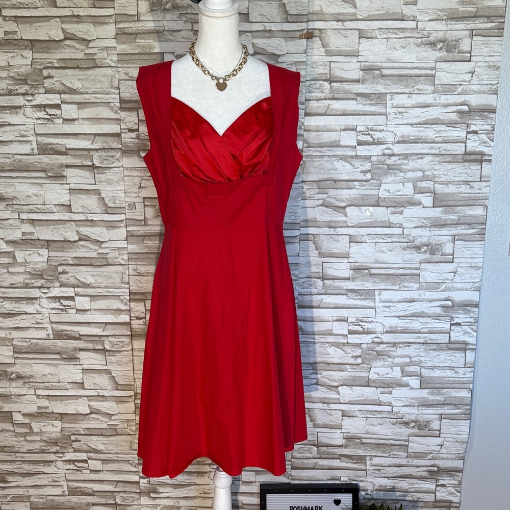 IHOT Women’s Elegant Red Sleeveless Casual 50s Style Midi Fit & Flare Dress